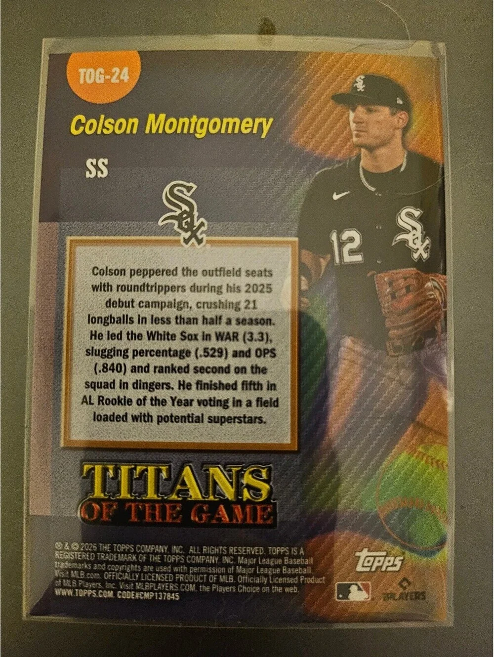 COLSON MONTGOMERY RC Titans 2026 Topps Series 2 TOG-24 Chicago White Sox